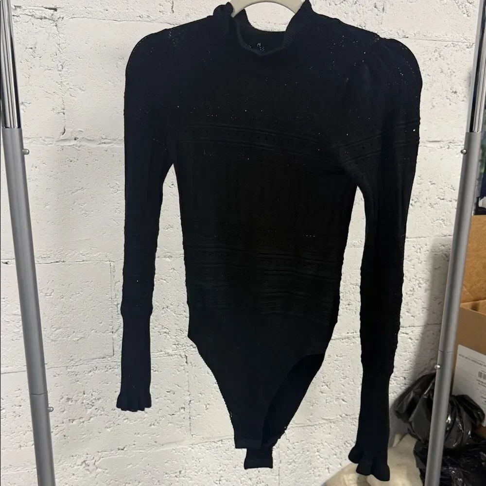 Black Long-Sleeve Bodysuit Knit Sweater Long Sleeve One Piece Size Medium